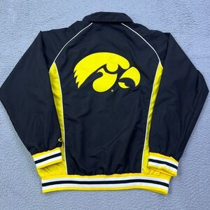 Collegiate Iowa Hawkeyes Jacket Men's L Black/Yellow Full‎ Zip Bomber Big Logo
